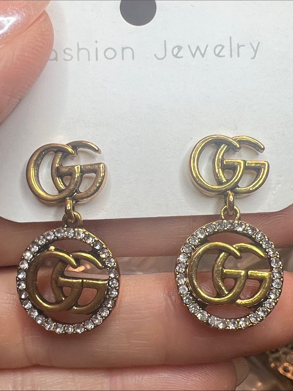 Gold Tone Crystal Double G Drop Earrings - Women Jewelry
